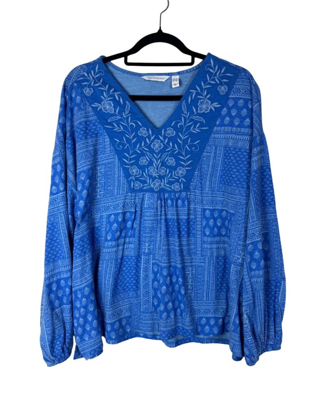 Canyon Retreat Womens Blue Embroidered Boho Top Long Sleeve Plus size 2X Peasant
